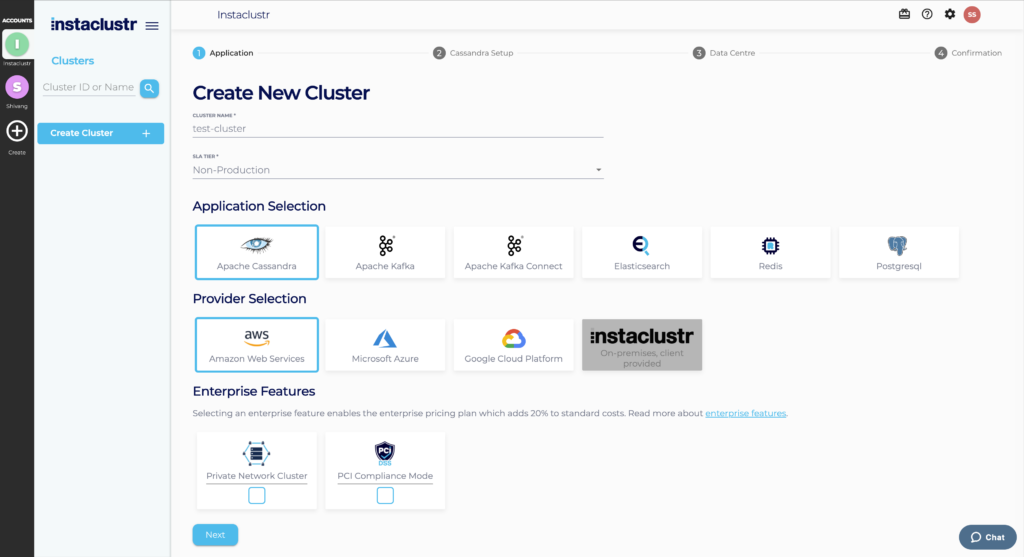 Application Selection Page