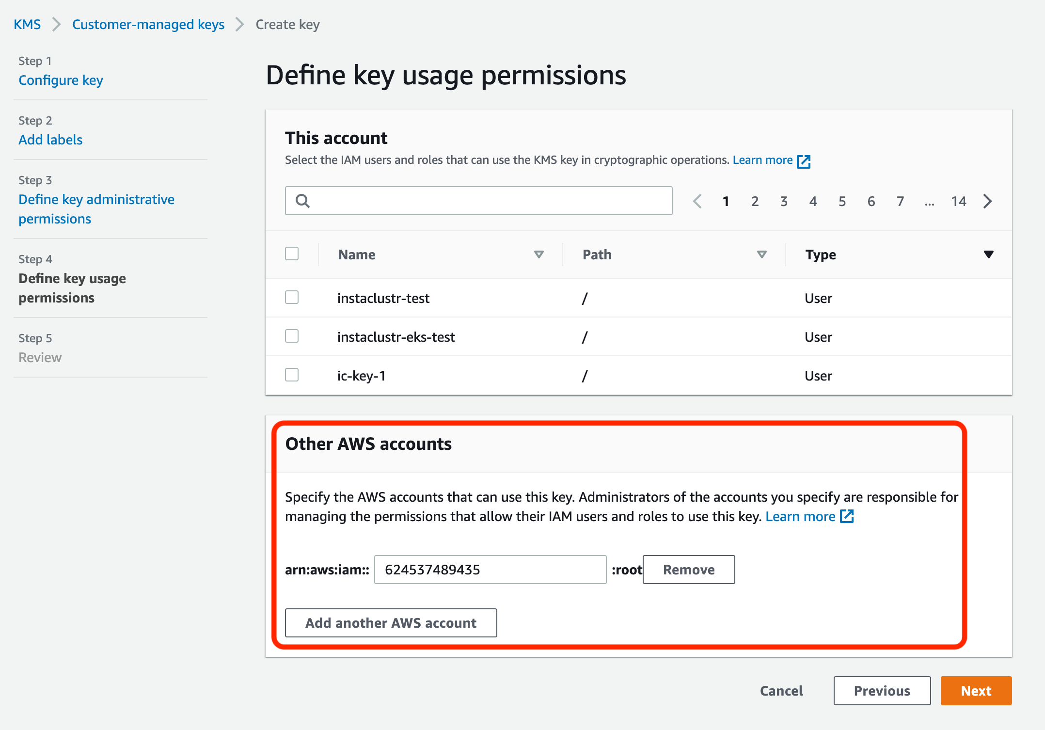 Add the Instaclustr account to your key